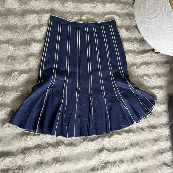Acorns Skirt Womens 14 Navy Blue White Stripe Panel Flare Hem Modest Retro Boho - Picture 2 of 11